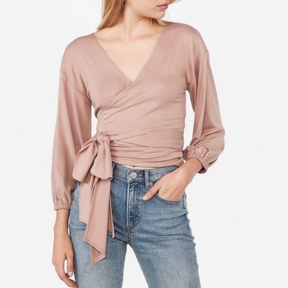 Metallic Tie Front Wrap Blouse - Picture 4 of 6